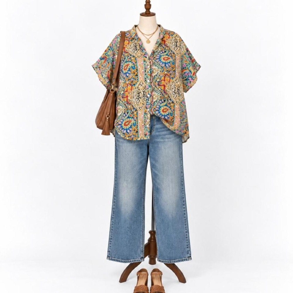 Emery Rose Paisley Button-Up Blouse – Size 3XL